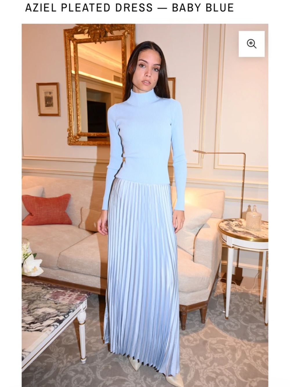 Aziel Baby Blue Pleated Maxi Dress with Mock Neck